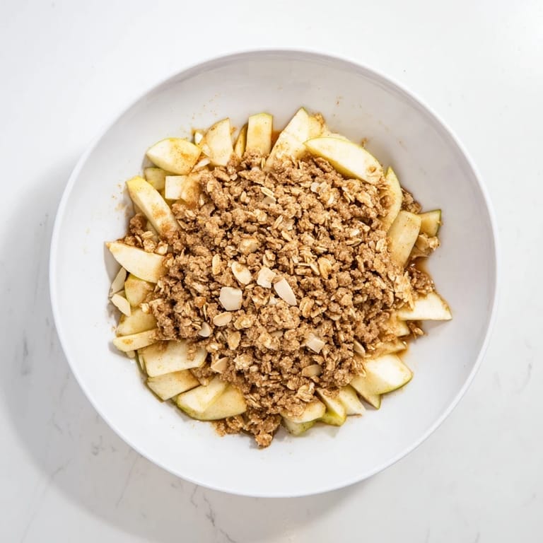 Close-up of the cinnamon-spiced Best Apple Crisp, a comforting, bubbly American dessert just out of the oven.