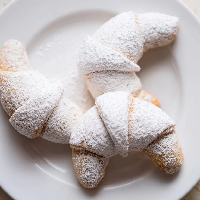 Crispy, buttery Quick Christmas Cookie Croissants arranged on a baking sheet, ready for serving this Christmas.
