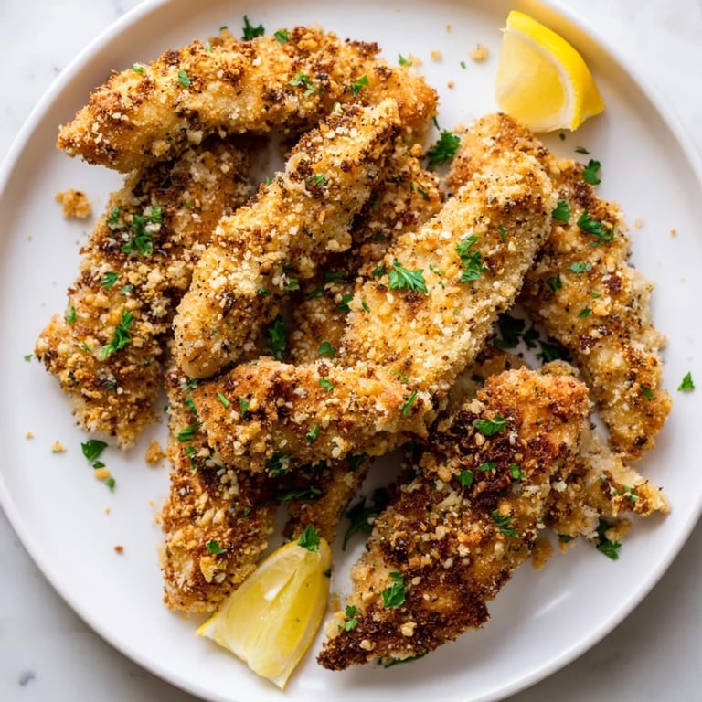 Oven-baked garlic Parmesan chicken tenders glistening with garlic butter, ideal for dinner tonight.