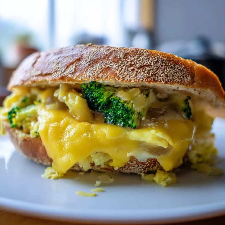 A close-up of a deliciously cheesy Air Fryer Broccoli Cheddar Stuffed Grilled Cheese, ready for a savory bite.