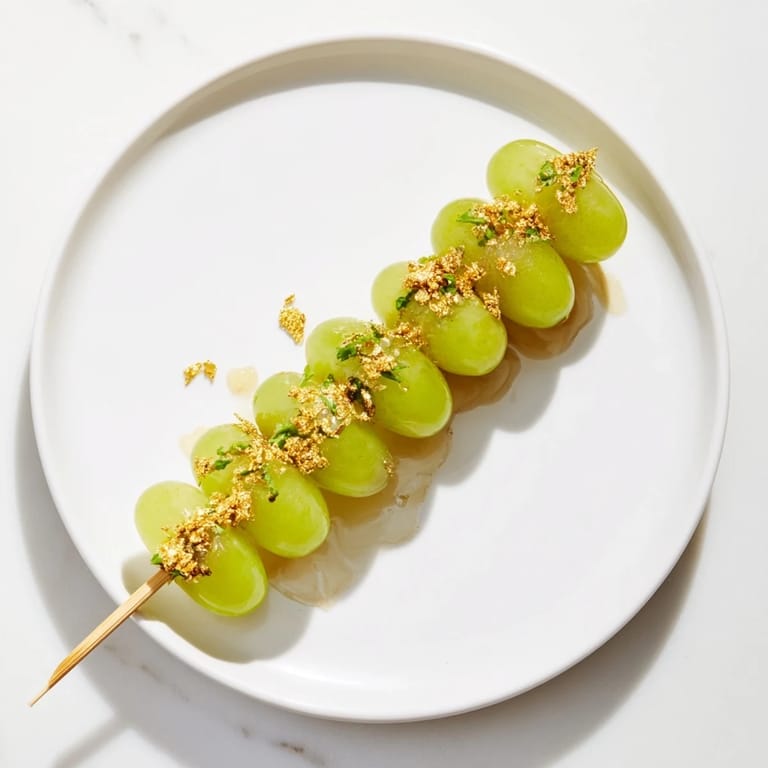 Twelve vibrant green grapes skewered elegantly for these Grapes of Luck Countdown, a gluten-free dessert option.