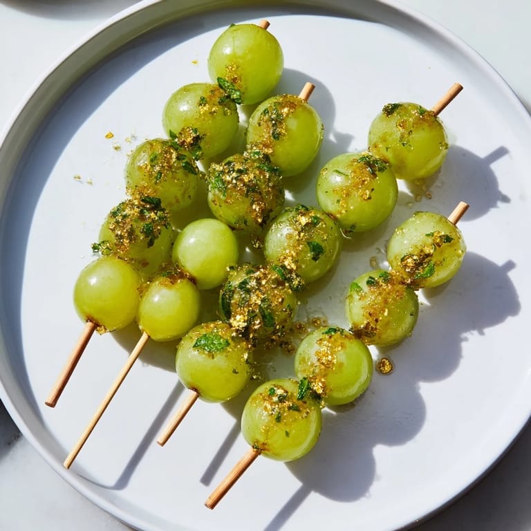 Perfectly arranged Grapes of Luck Countdown Skewers ready to be enjoyed as the new year begins.