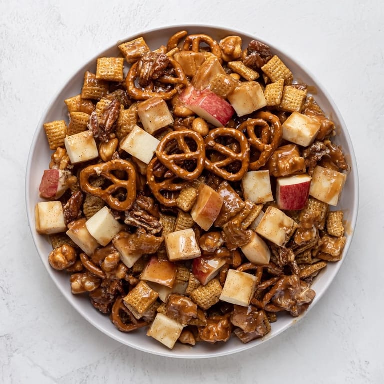Crispy bites of Party Mix offering a sweet and salty taste, ideal for sharing with guests.