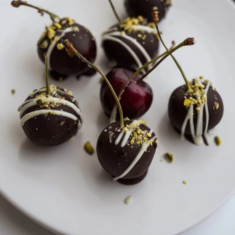 These elegant chocolate-covered cherry dessert bites show off luscious dark chocolate and fresh cherries together.