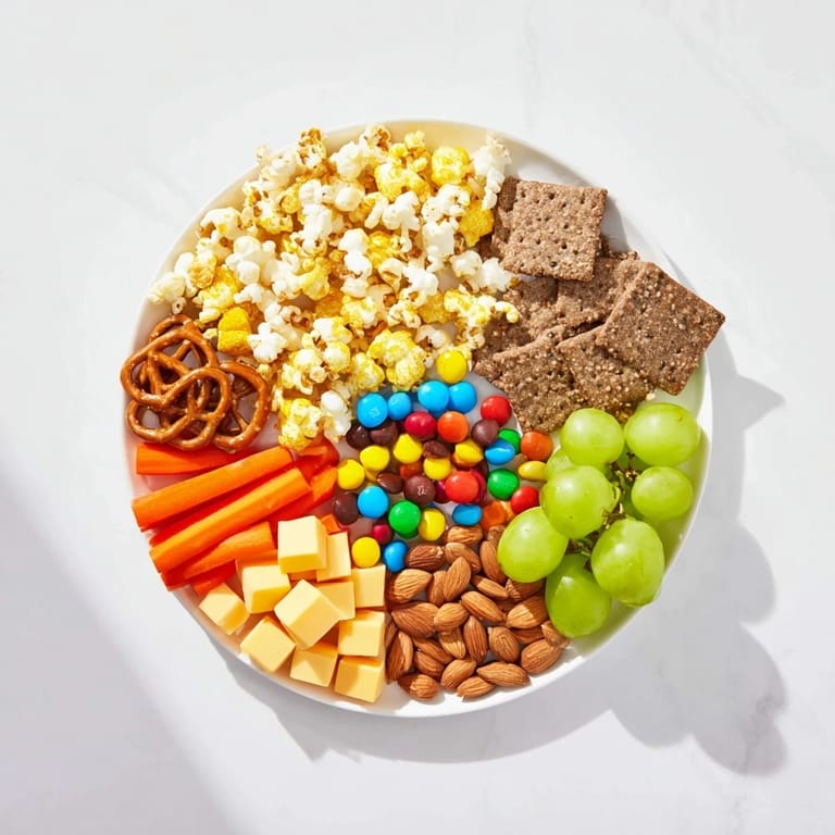 This inviting Movie Night Munchie Board boasts a tempting arrangement of bite-sized snacks, ready to grab and enjoy.