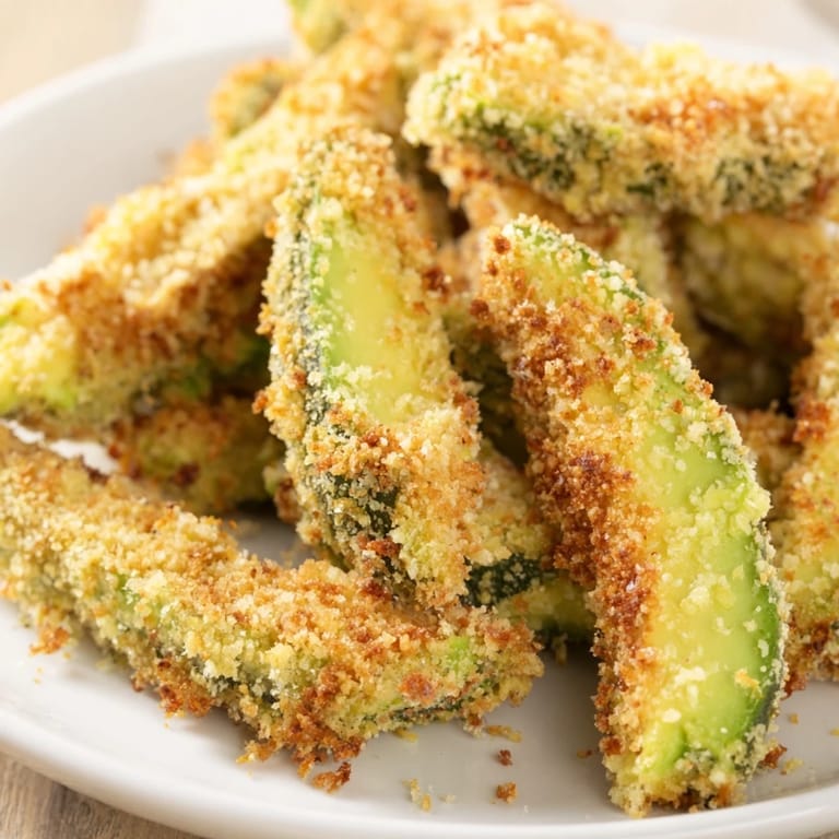 Close-up of golden crispy baked avocado fries—a delicious, simple, and satisfying snack option.