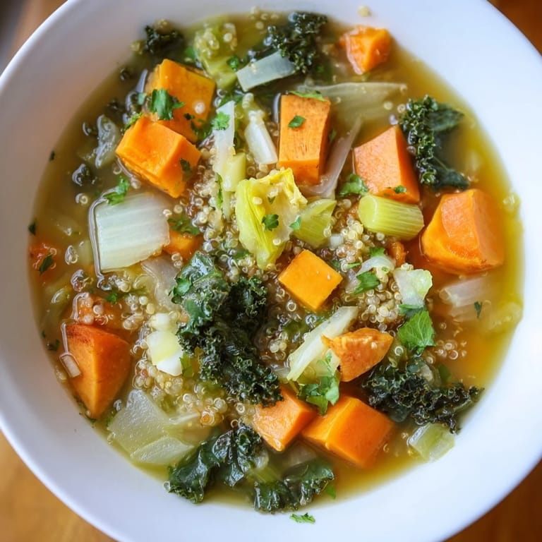 Close-up of a bubbling pot of Nourishing Winter Veggie Soup, perfect for a cozy, healthy dinner.