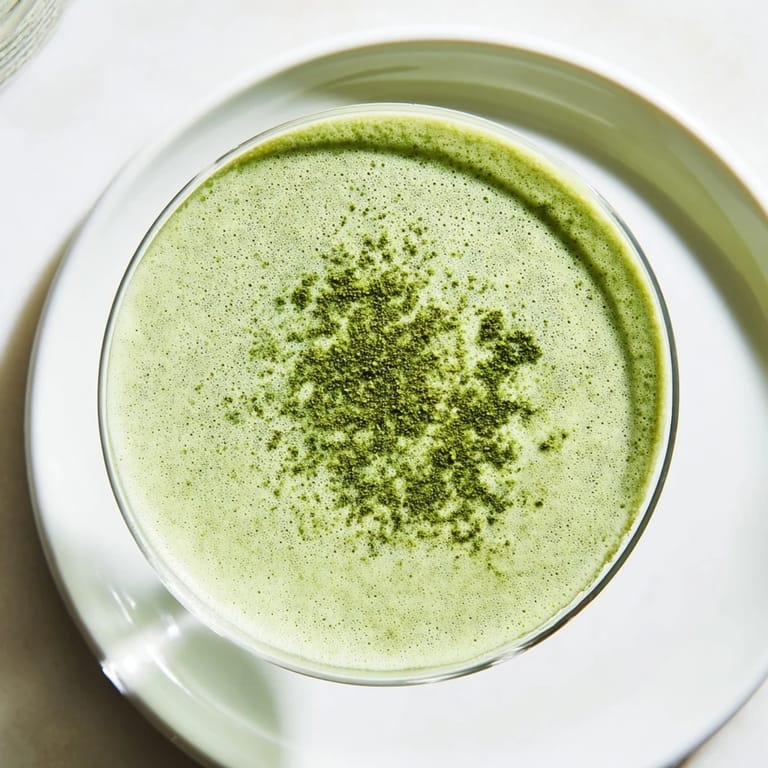 The vibrant matcha powder blends perfectly in this creamy Matcha Martini cocktail with vodka.