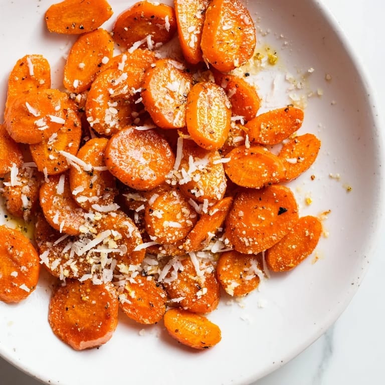 Crispy Parmesan baby carrot chips, perfectly roasted with honey, offering a delightful crunch and flavor.