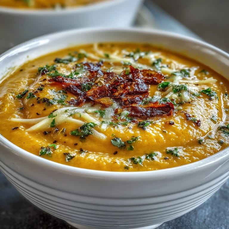 Velvety butternut squash broccoli cheddar soup in a spoon with steam rising, smoke paprika flecks visible.