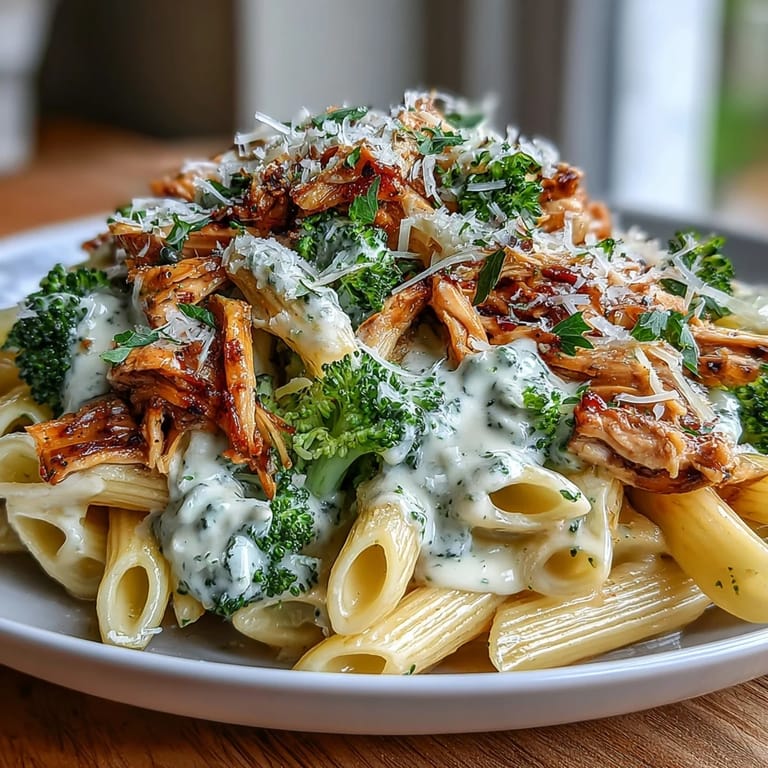 Served in white bowls, High Protein Rotisserie Chicken Broccoli Pasta with whole-wheat penne and a sprinkle of Parmesan.