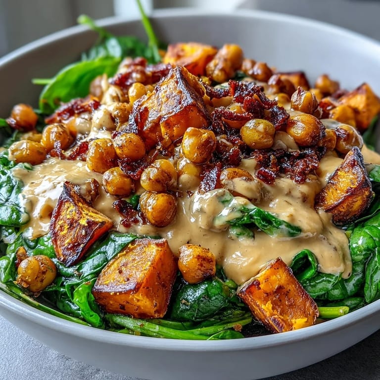 Healthy vegetarian Roasted Sweet Potato and Chickpea Bowl with golden roasted vegetables, crunchy pumpkin seeds, and fresh herbs.