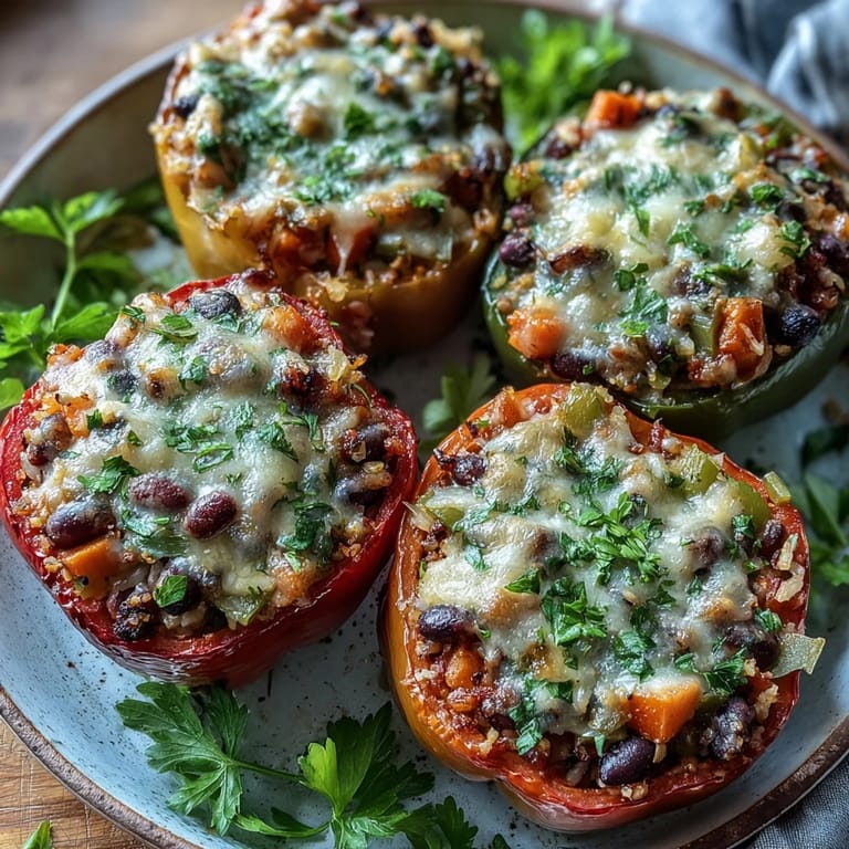 Savory Black-Eyed Pea Stuffed Peppers served hot on a plate, showcasing the tender peppers and hearty filling.