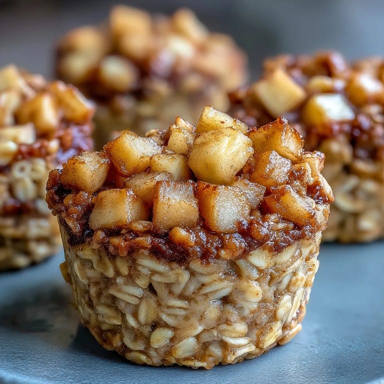 Freshly baked Vegan Apple Cinnamon Baked Oatmeal Cups in a muffin tin, showing a moist, hearty texture perfect for breakfast.