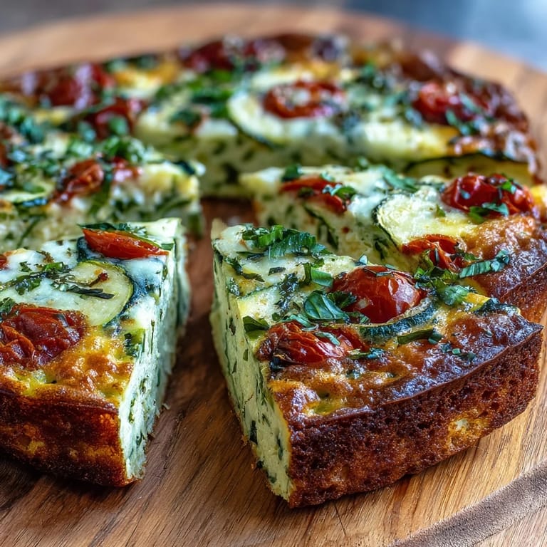 A slice of Light Zucchini and Tomato Frittata served beside a green salad.