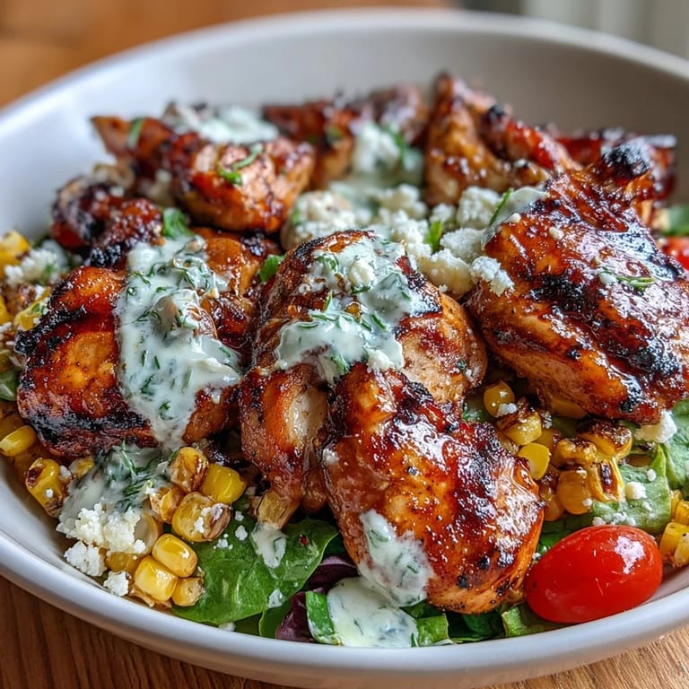 High-protein summer bowl featuring smoky grilled chicken, creamy street corn, fresh veggies, and zesty lime dressing in a vibrant bowl.  