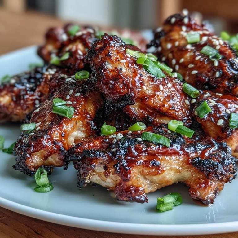 Tender chicken wings air-fried until crispy, then coated in a bold honey garlic glaze with soy, ginger, and sesame flavors.