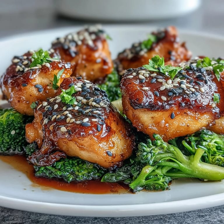 Sweet and sticky honey garlic chicken bites with air-fried broccoli, perfect for a fast, protein-packed weeknight dish.