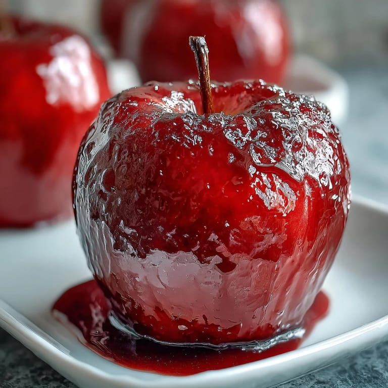 Vibrant red candy coating glistens over fresh apples, offering a crunchy, sweet bite that's ideal for celebrations and gifting.