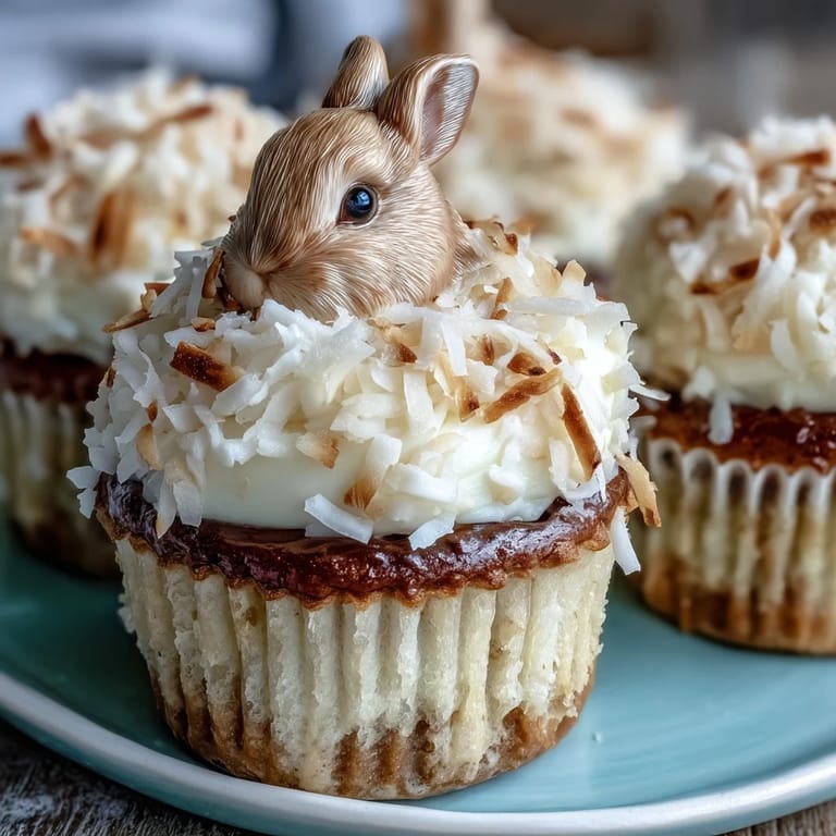 Sweet vanilla cupcakes rolled in coconut, featuring a marshmallow bunny tail and cute mini marshmallow feet.  