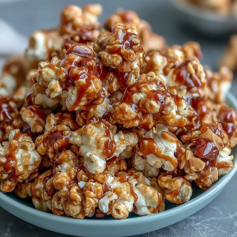 Homemade caramel popcorn and peanut mix with rich buttery flavor, baked to perfection for an irresistible American snack favorite.