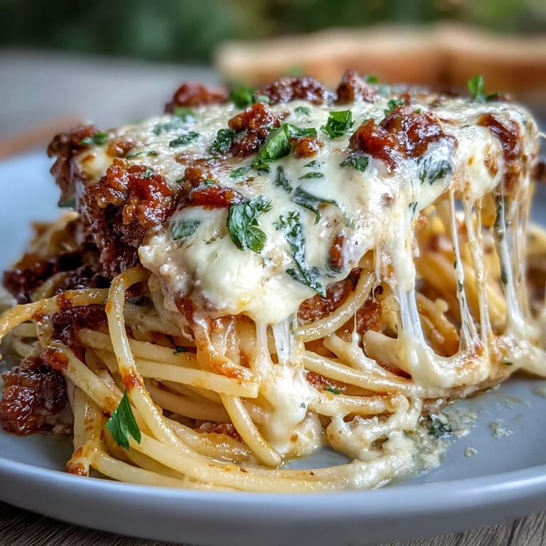 Layers of creamy Alfredo and rich spaghetti baked to perfection in a classic American-Italian dish.  