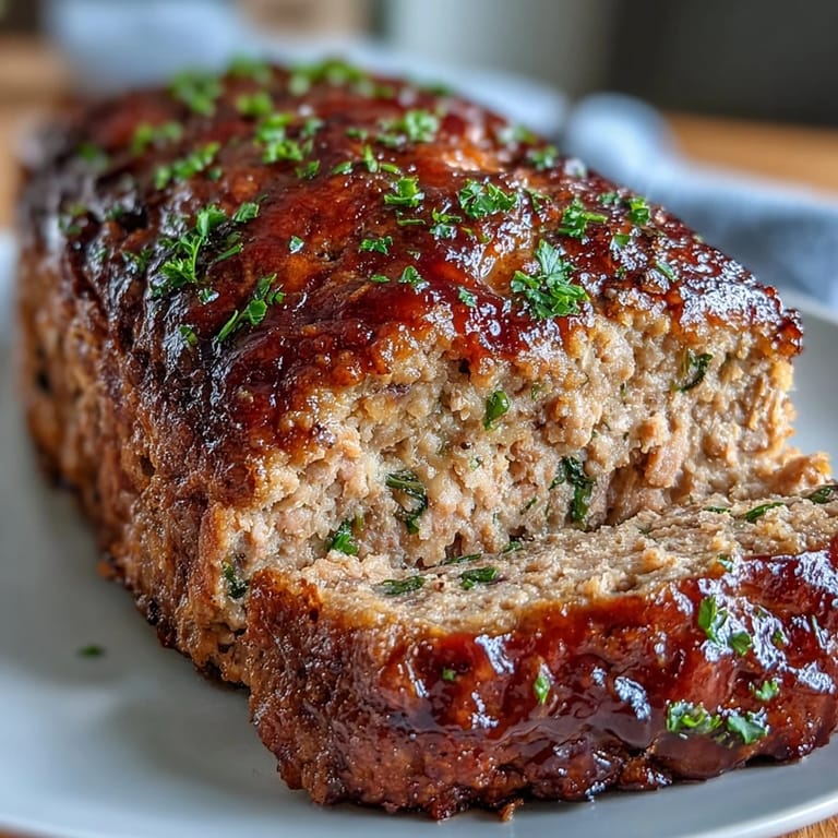 Juicy Bavarian Meatloaf, a comforting German favorite, served with mustard.