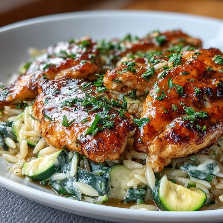 Easy one-pan lemon chicken orzo, perfect for a quick Mediterranean-inspired dinner.