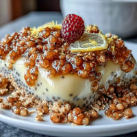 A vibrant Lemon Chia Parfait with tangy lemon pudding, granola, and fresh raspberries in a glass jar.